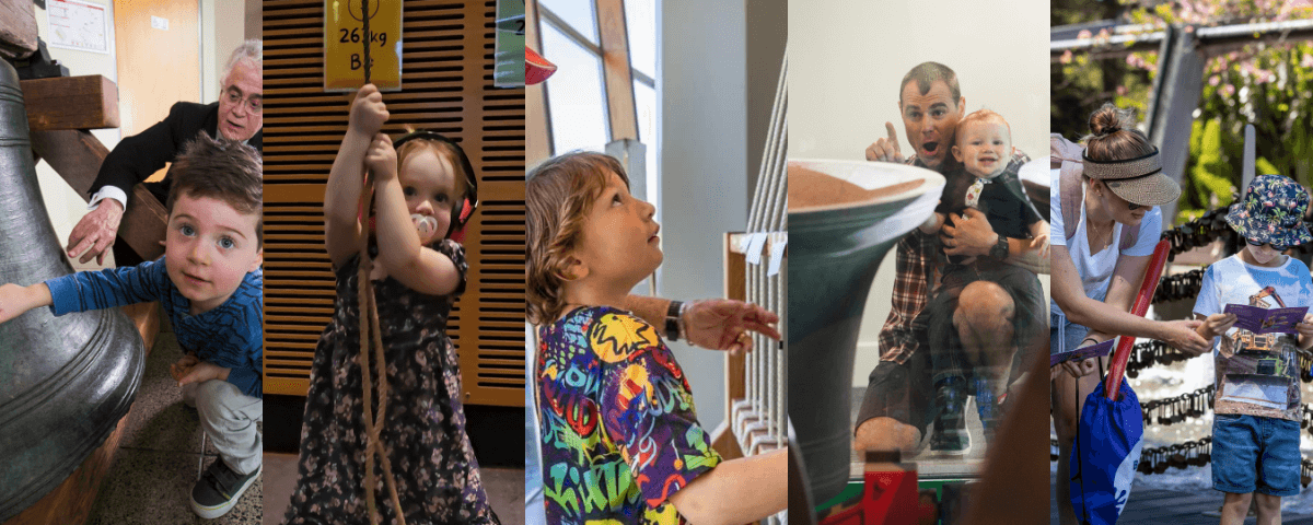 Five images of kids enjoying activities at The Bell Tower